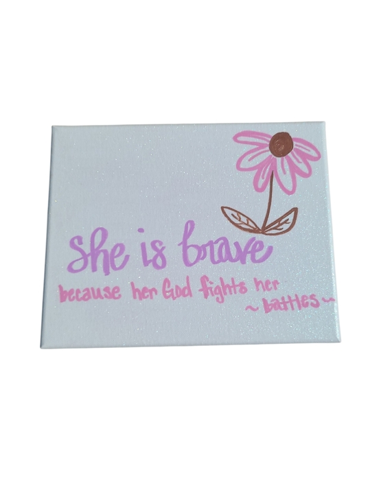 Other - Hand Painted She Is Brave Glittery Floral Wall Art Canvas